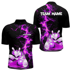 Maxcorners Mens And Women Bowling Shirts Custom Purple Lightning Thunder Bowling Team Jersey, Gift For Team Bowlers