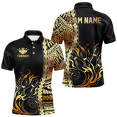 Maxcorners Custom Black And Gold Flame tribal pattern Bowling Team Polo, 1/4 Zip Shirts For Men, Bowling Jerseys MT1706