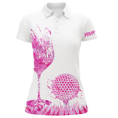 Maxcorners Golf Pink Tie Dye Golf Wine Customized Name 3D Polo Shirt