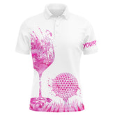 Maxcorners Golf Pink Tie Dye Golf Wine Customized Name 3D Polo Shirt