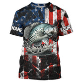 Maxcorners Crappie fishing black American flag Custom UV protection performance long sleeve fishing jerseys MT2108