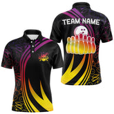 Maxcorners Black Mens Bowling Shirts Custom Colorful Neon Team League Bowling Jerseys, Gifts For Bowlers