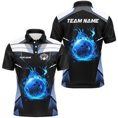 Maxcorners Black and Blue Flame camo bowling shirts for Men Custom Flame Bowling Shirt Team Bowling Jersey