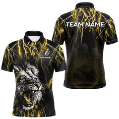 Maxcorners Black and Yellow Lightning Thunder Lion Bowling Shirt For Men Custom Lion Bowling Team Jerseys MT0811
