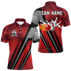 Maxcorners Red Camo Flame Bowling Polo, Quarter Zip Shirts For Men Custom Team Jerseys bowling outfits for men MT0811