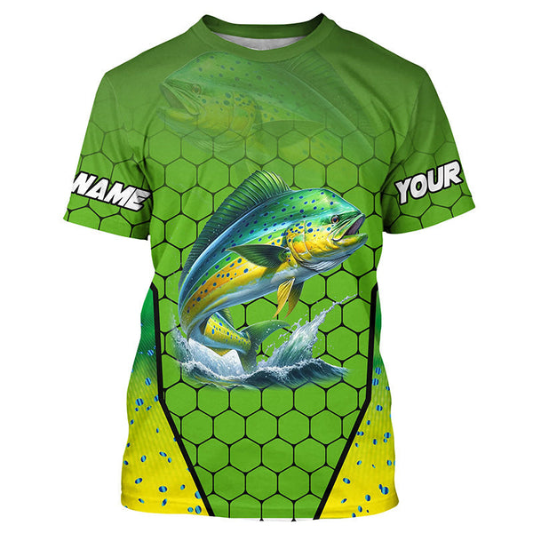 Maxcorners Personalized Mahi mahi green scales Performance Long Sleeve Fishing Shirts, Tournament Fishing Jerseys MT2108