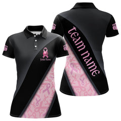Maxcorners Black and Pink Ribbon Breast cancer Bowling Polo, 1/4 Zip Shirt for Men Custom Bowling Team Jersey