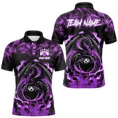 Maxcorners Black and Purple Flame Dragon bowling shirts for Men Custom Bowling Team Jersey, gift for Bowler LM0210