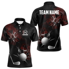Maxcorners Black and Red Camo Broken golf ball Mens Golf polo shirts Custom Team Golf attire for men LM1708