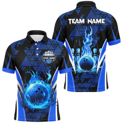 Max Corner Blue triangle pattern flame bowling ball pins Custom Name And Team Shirt
