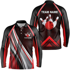 Maxcorners Black And Red Bowling Jersey Customized Name, Team Name 3D Shirt