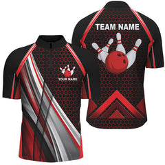 Maxcorners Black And Red Bowling Jersey Customized Name, Team Name 3D Shirt