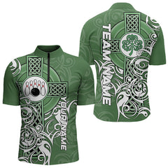 Maxcorners Green Irish Tribal Cross St Patrick'S Day Mens And Women Bowling Shirts Custom Lucky Bowling Team Jerseys