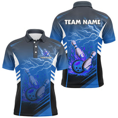 Maxcorners Bowling Flame Lightning For Team Bowling Team Men And Women Polo Shirts, Bowling Pattern Outfits | Blue