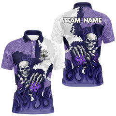 Maxcorners White and Purple Camo Flame Lightning Skull Bowling Shirts For Men Custom Bowling Team Jerseys TU1011