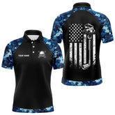 Maxcorners Black And Blue Camo American Flag Mens Golf Polo Shirts Custom Patriotic Golf Tops For Men