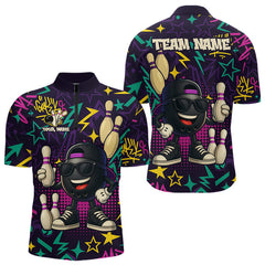 Maxcorners Funny Bowling shirts for Men custom purple graffiti pattern bowling team jerseys, gift for bowlers LM1307