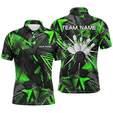 Maxcorners Black Green Camo Bowling Polo Shirt For Men, Personalized Bowling Team Shirts Jerseys