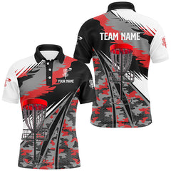 Maxcorners Mens disc golf polo shirts custom red camo disc golf basket disc golf outfit, team disc golf apparel MT0510