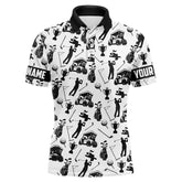 Maxcorners Black And White Golf Icons Pattern Mens Golf Polo Shirts Custom Male Golf Attire Mens Golf Gifts