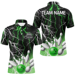 Maxcorners Men's bowling Polo, Quarter Zip shirts Custom Green lightning thunder team bowling league jerseys