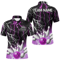 Maxcorners Men's bowling Polo, Quarter Zip shirts Custom Purple lightning thunder team bowling league jerseys