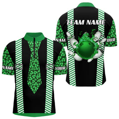 Maxcorners Personalized Green Shamrock Pattern Bowling Shirts For Men Custom St Patrick Day Bowling Team Jersey