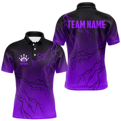 Maxcorners Black and Purple gradient Lightning thunder storm Bowling shirts for Men Custom Bowling Team Jerseys MT2306