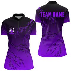 Maxcorners Black and Purple gradient Lightning thunder storm Bowling shirts for Men Custom Bowling Team Jerseys MT2306