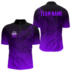 Maxcorners Black and Purple gradient Lightning thunder storm Bowling shirts for Men Custom Bowling Team Jerseys MT2306