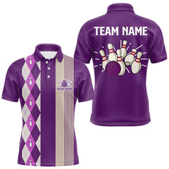 Maxcorners Retro Purple argyle pattern Bowling shirts For Men custom bowling team jerseys Bowler Outfits MT707