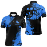 Maxcorners Black And Blue Retro Mens Bowling Polo, Quarter Zip Shirts Custom Team Bowling Jerseys Mens And Women Outfit