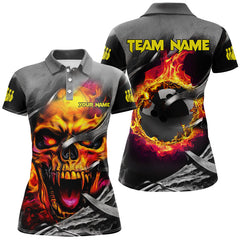 Maxcorners Flame Skull Bowling Jersey Customized Name, Team Name 3D Polo Shirt