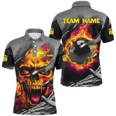 Maxcorners Flame Skull Bowling Jersey Customized Name, Team Name 3D Polo Shirt
