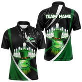 Maxcorners Black And Green St Patrick Day Bowling Polo, Quarter Zip Shirts For Men And Women Custom Team Bowling Jerseys