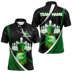 Maxcorners Black And Green St Patrick Day Bowling Polo, Quarter Zip Shirts For Men And Women Custom Team Bowling Jerseys