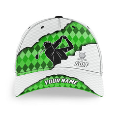 Maxcorners Green argyle pattern white golf ball skin Golfer hat custom golf sun hats for men, women