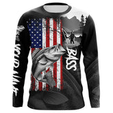 Maxcorners American Flag Bass Fishing Custom Long Sleeve Performance Fishing Shirts, Bass Fishing Jerseys