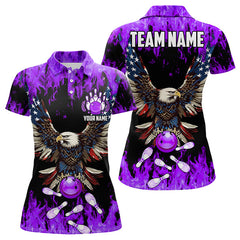 Maxcorners Purple Flame Mens Bowling Shirts Custom American Flag Eagle Team Bowling Shirts, Gift For Bowlers