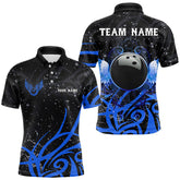 Maxcorners Black And Blue Camo Bowling Polo, Quarter Zip Shirts For Men Custom Team Bowling Jersey Bowlers Outf
