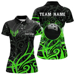 Maxcorners Black And Green Camo Bowling Polo, Quarter Zip Shirt For Men Custom Team Bowling Jersey Bowlers Outfit