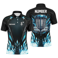 Maxcorners Icy blue Mens Disc golf polo shirts custom black disc golf basket jerseys, disc golf shirts MT0510