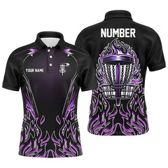 Maxcorners Purple flame Mens Disc golf polo shirts custom black disc golf fire jerseys, disc golf shirts MT0510