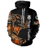Maxcorners Boar Hunting Black Orange Camo 3D all over Print Shirt, Boar Hunting Apparel LM2608
