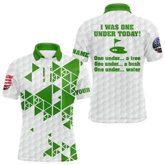 Maxcorners Funny Mens golf polo shirts green and white custom I was one under today, under a tree, bush, water LM3006
