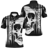 Maxcorners Bowling And Pins Skull American Flag Bowler Jerseys Customized Name, Team Name 3D Polo Shirt
