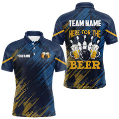 Maxcorners Blue and Yellow Pattern Bowling Shirt For Men Custom Here For The Beer Funny Bowling Tournament Shirt LM2509