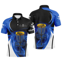 Maxcorners Mens disc golf polo shirt custom disc golf basket, personalized disc golf gifts | Blue MT0510