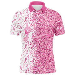 Maxcorners Golf Pink Glitter Ribbon Customized Name 3D Polo Shirt