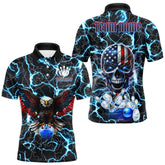 Maxcorners American Flag Eagle Skull Blue Lightning Thunder Mens Bowling Shirts Custom Bowling Team Jersey LM2509